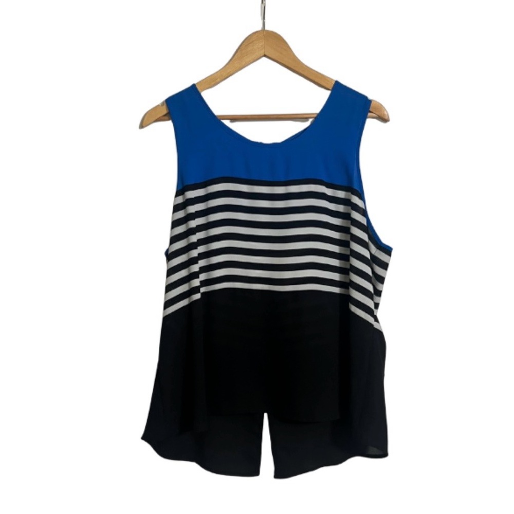 New Directions Blue and Black Striped Tank Top